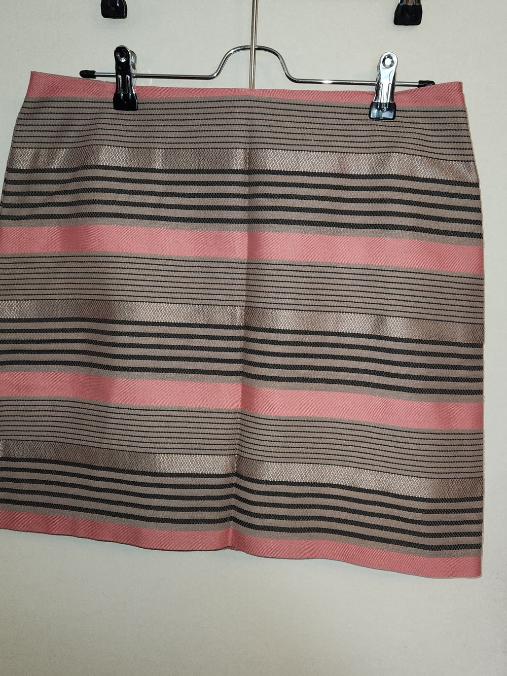 LOFT Pink, Beige & Black Striped Knit Mini Skirt